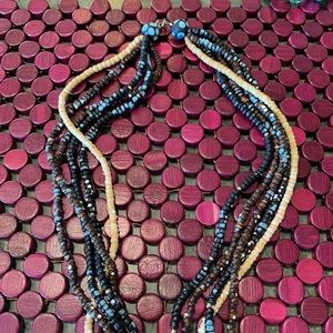 Hand painted vintage multi strand beaded necklace